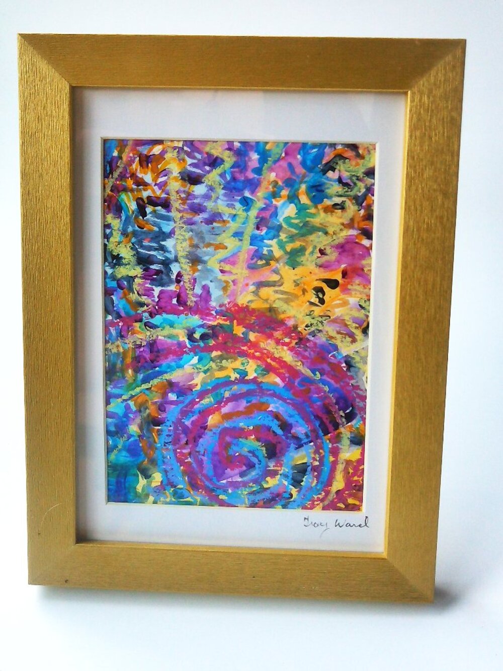 Full Circle , Original Mixed Media Painting, 4 x 6" with Frame